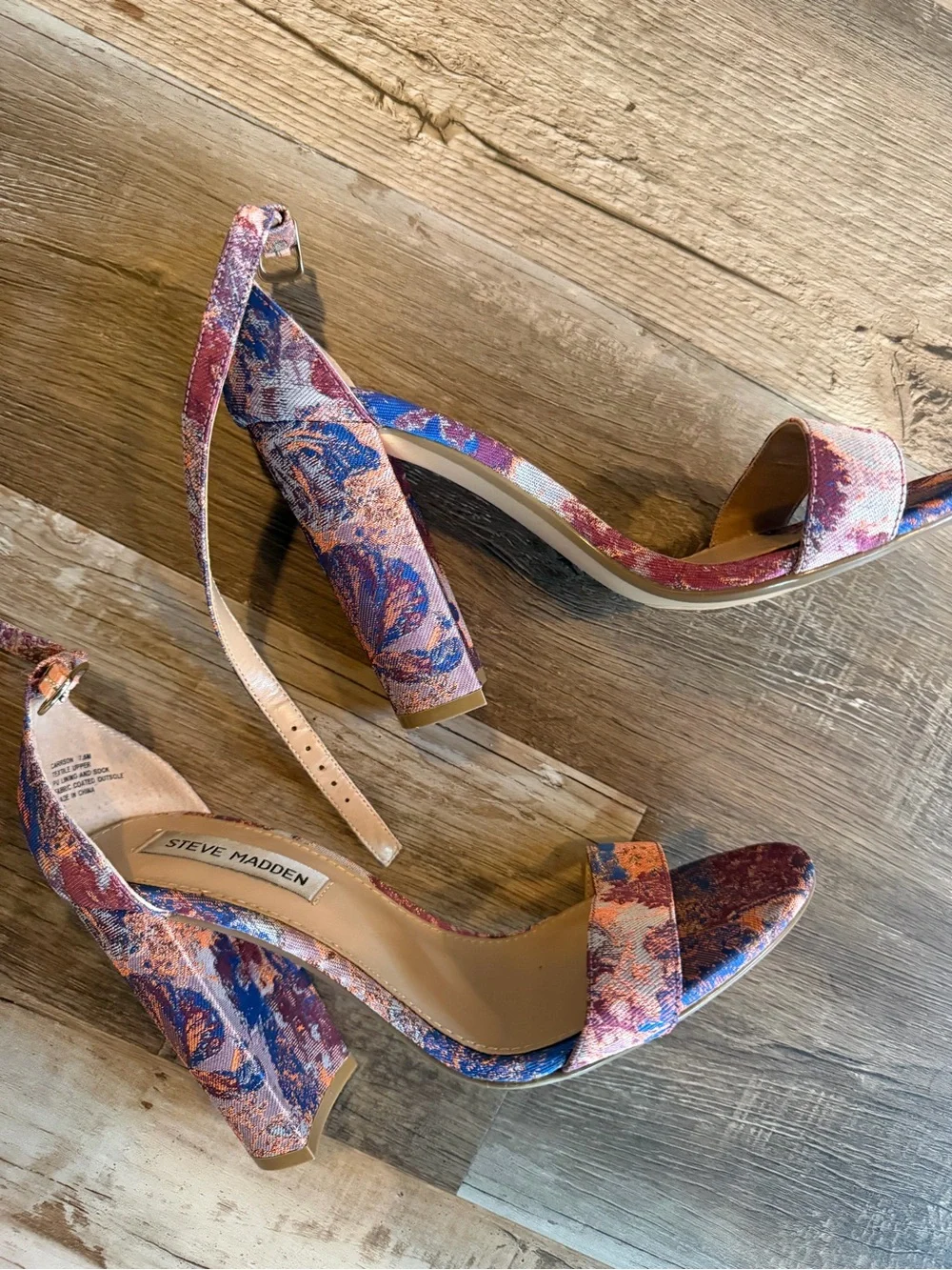 Steve Madden Pink and Blue Floral Block Heel Sandals